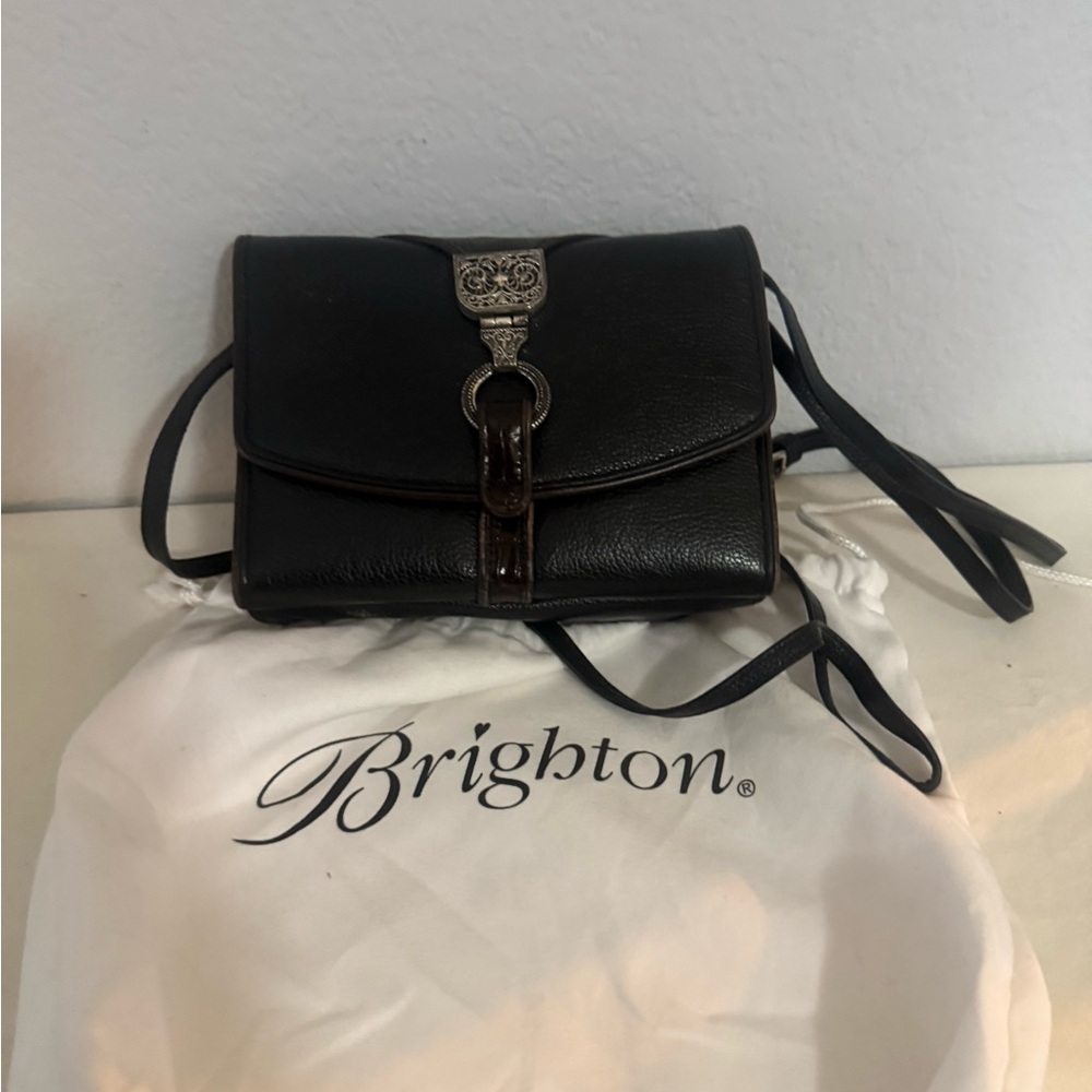 Brighton Black Crossbody Bag with Silver Detail